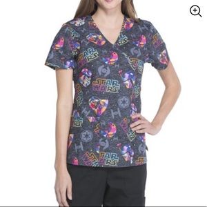 The Dark Side Women's Mock Wrap Printed Scrub Top